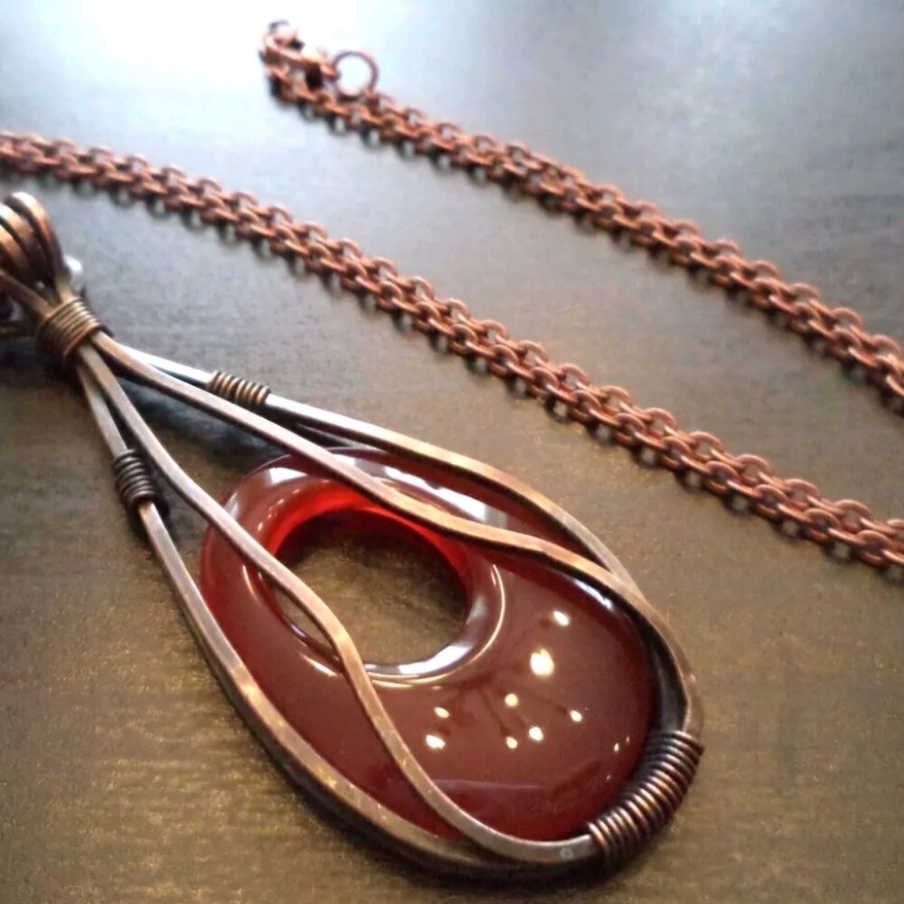 STUNNING VINTAGE ESTATE COPPER TONE CARNELIAN 17.5" NECKLACE